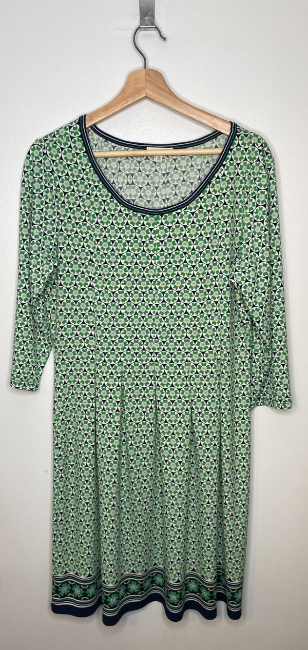 Max Studio Green Blue Medallion Dress Women's 3/4 Sleeve Stretch Size L